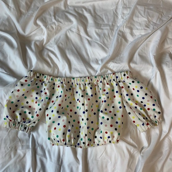 ZARA Colorful Polka Dot Off-the-Shoulder Top S - Picture 3 of 3